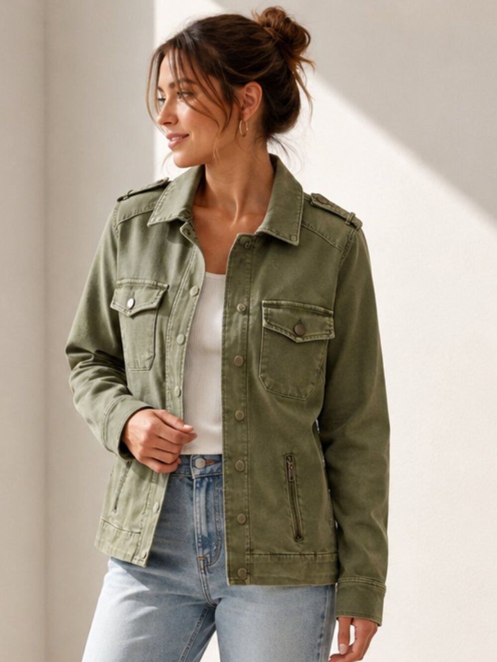 KUT from the Kloth Boxy Cargo Utility Jacket Olive Green S